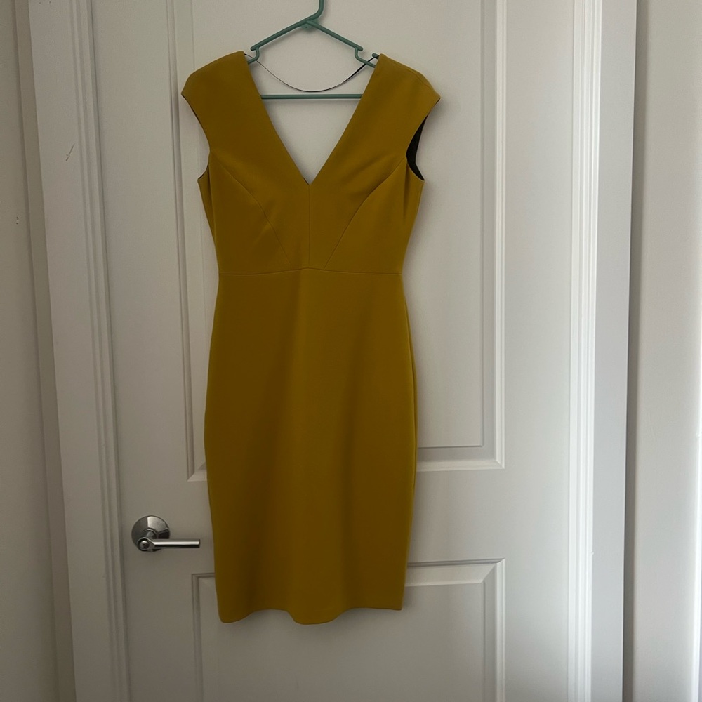 Zara Gold Sheath Midi Dress V-Neck Sleeveless